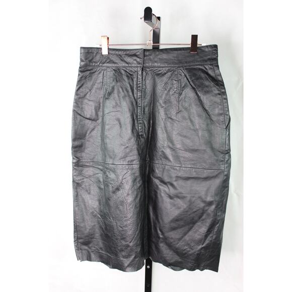Vintage West Bay Sport Leathers Midi Skirt black leather high waist pockets 14 - Picture 2 of 11